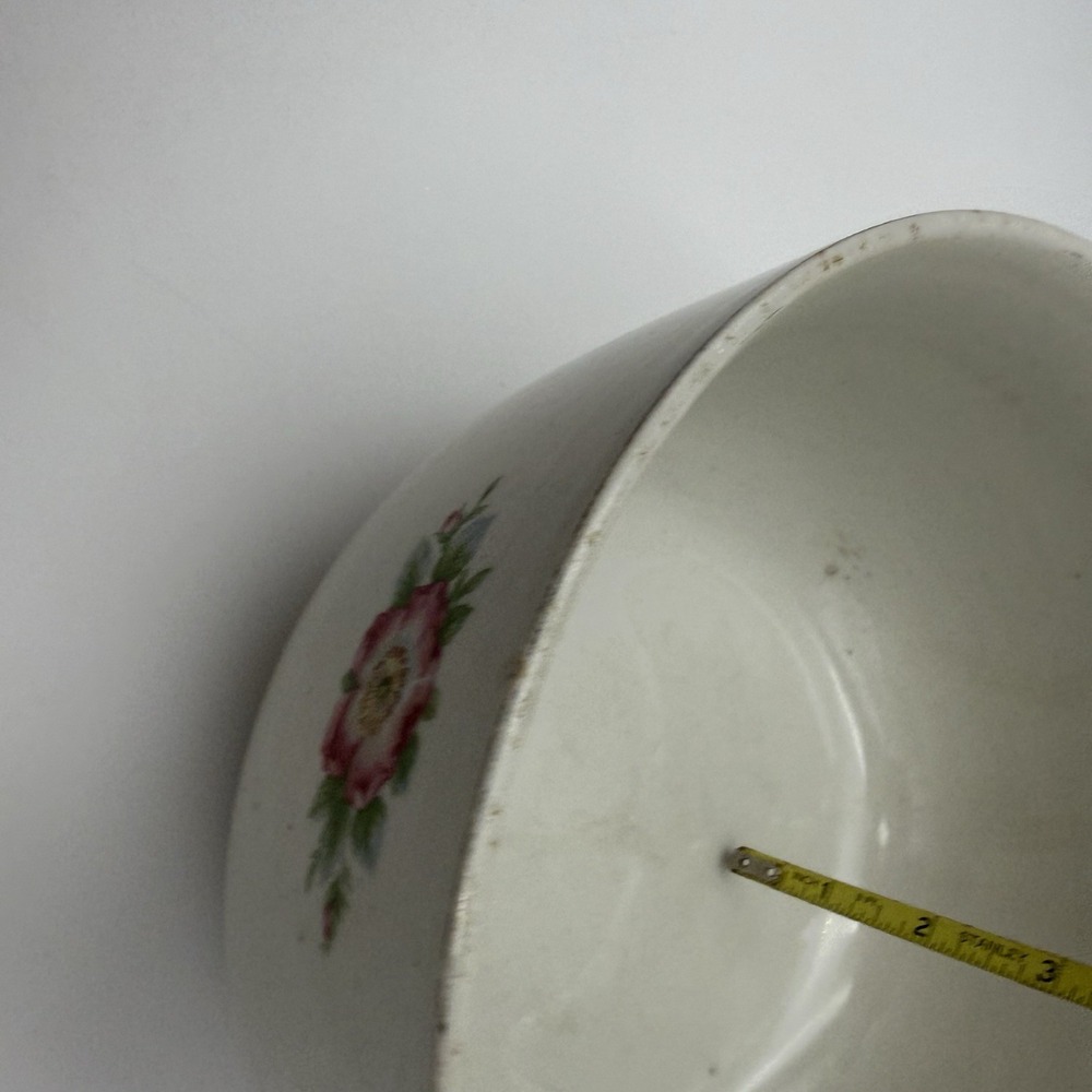Vtg Mixing Bowl Stoneware Halls Superior Floral Rose Stained Cottagecore 8 in - Picture 4 of 14